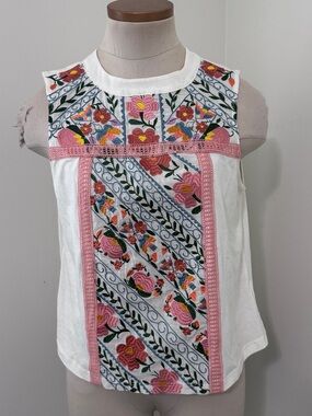 Anthropologie Tiny Small Floral Embroidered Sleeveless TOP Boho Bohemian Peasant
